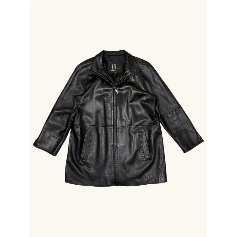 LNR La Nouvelle Renaissance Black Leather Car Coat Zip Jacket Womens Medium P/M